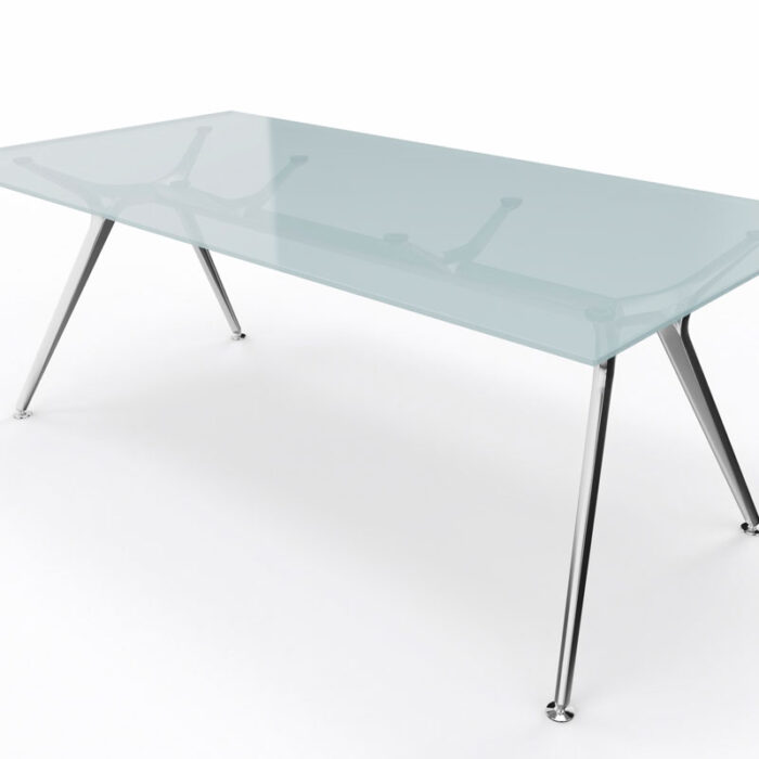 Mesa de cristal translucido con estructura cromada